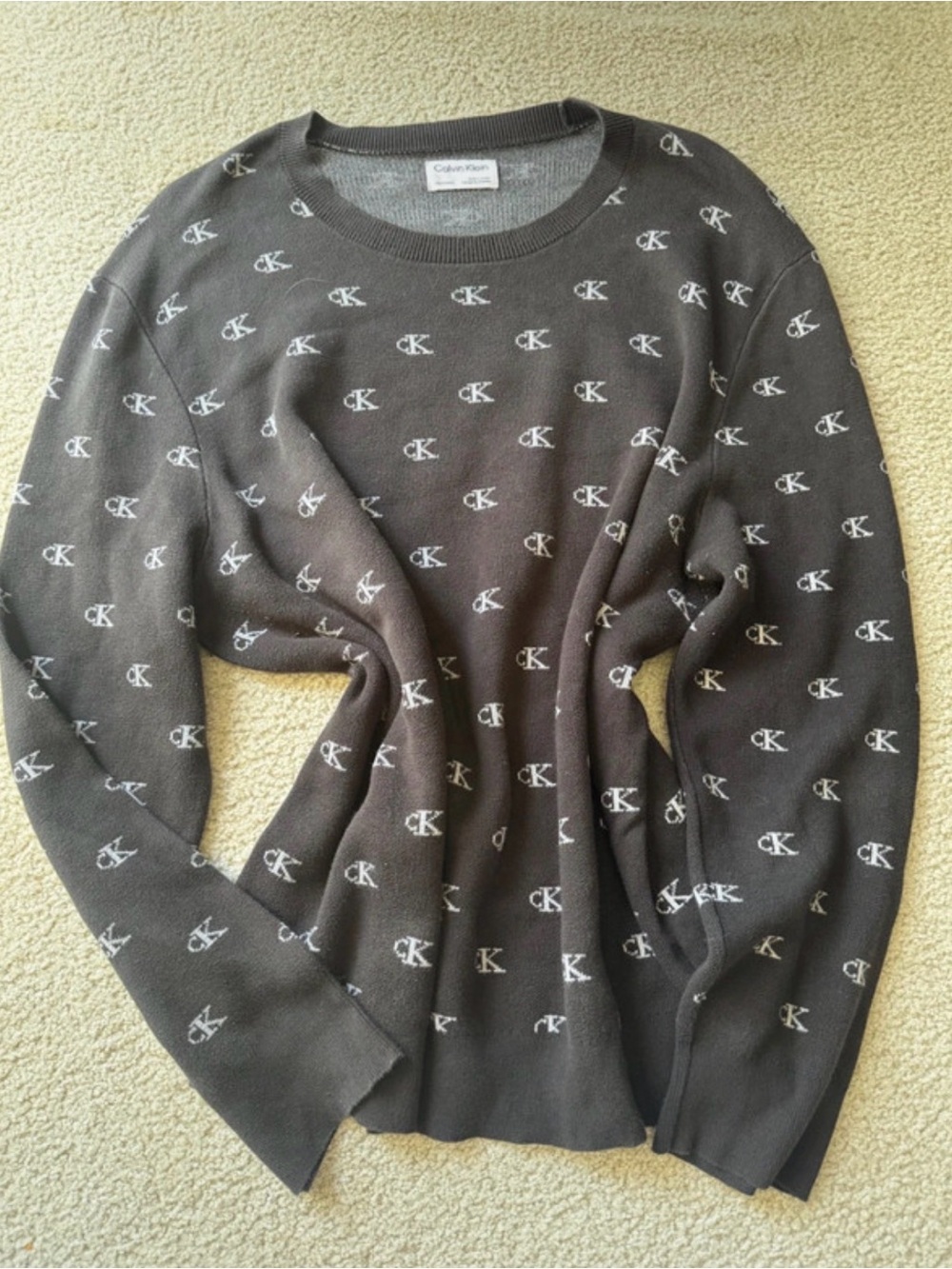 Calvin Klein Black Crewneck Sweater with White CK Monogram long sleeve soft